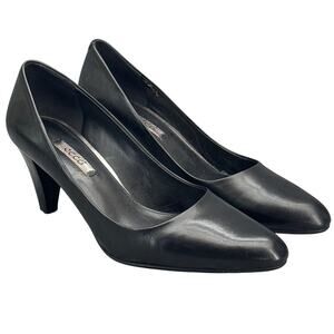 Ecco Sculptured 75 Black Leather 3" Heel Slip On. Dress Pump Shoe Women 9.5/41
